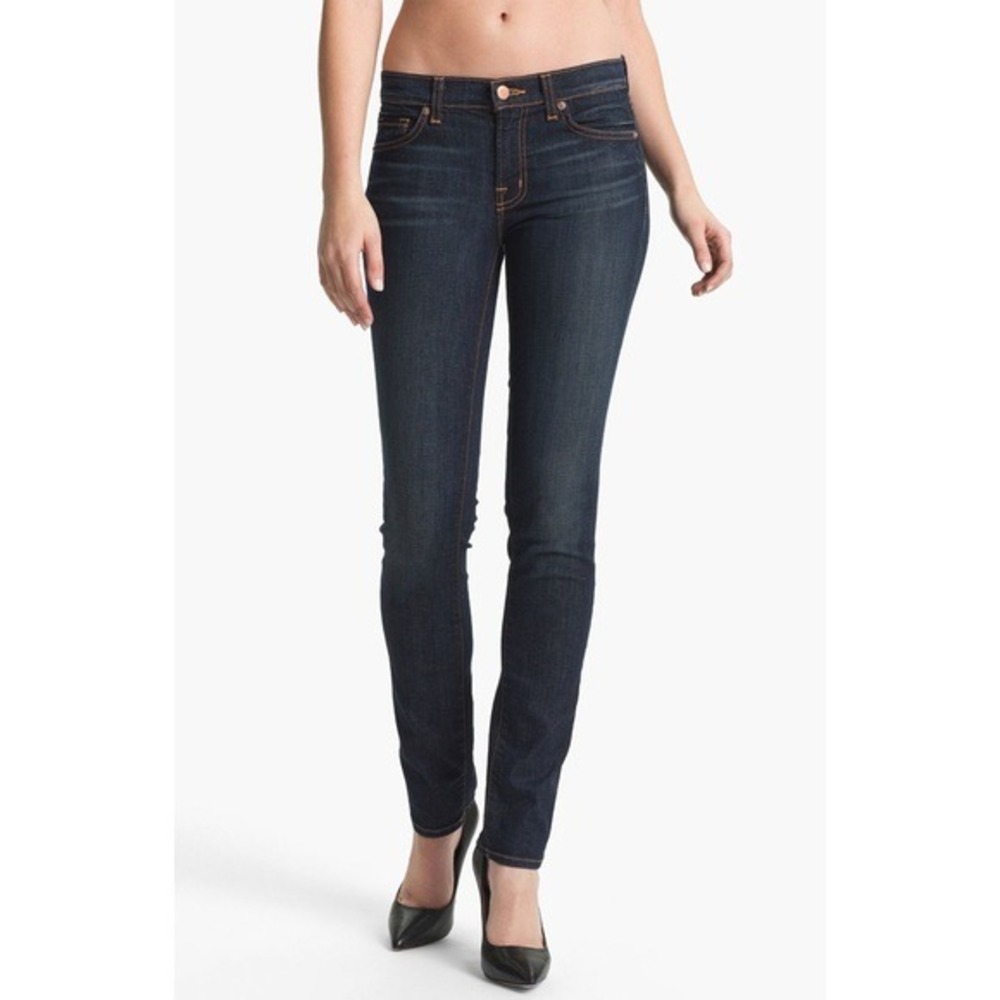 J Brand Womens Stove Pipe Mid Rise Denim Skinny Jeans Size 28 Dark Wash‎ Staple